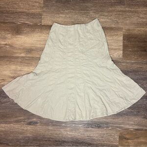 Carole Little Linen/Rayon Midi Skirt Vtg Sz 12 Brown Lined Boho Lagenlook Flared